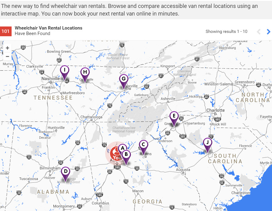 BLVD wheelchair van rentals map