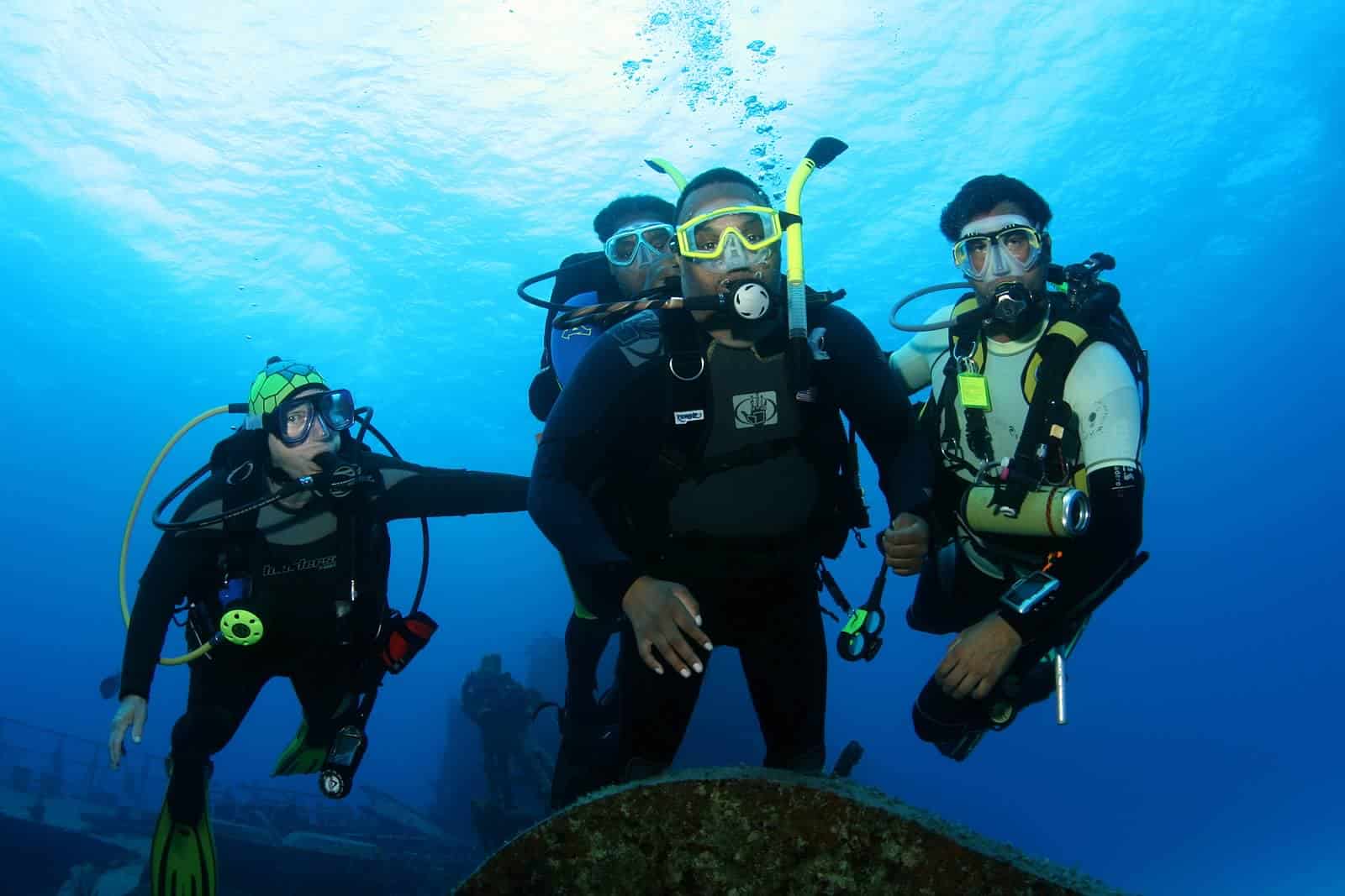 group of divers underwater