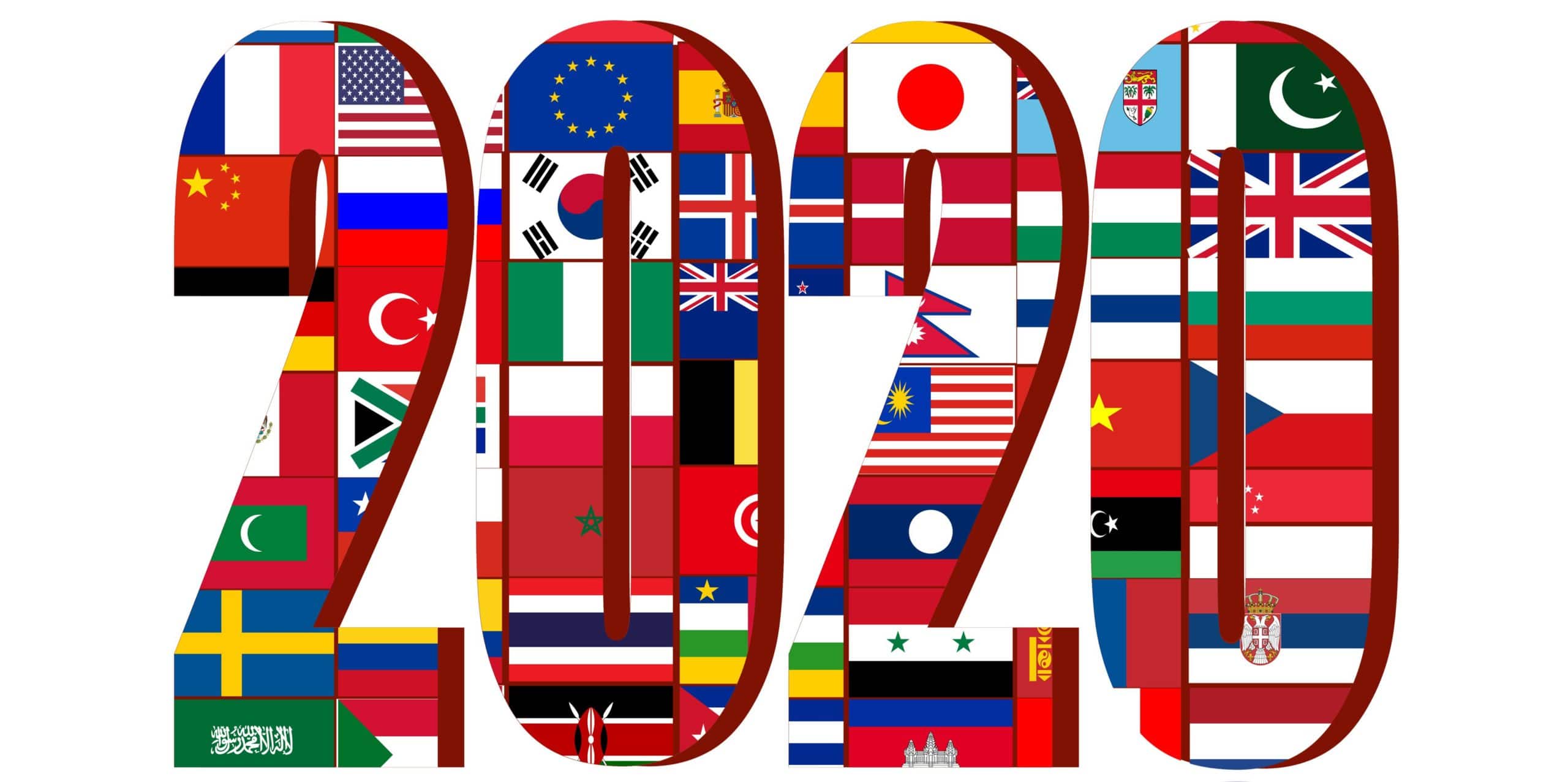 2020 made up of multiple world flags.