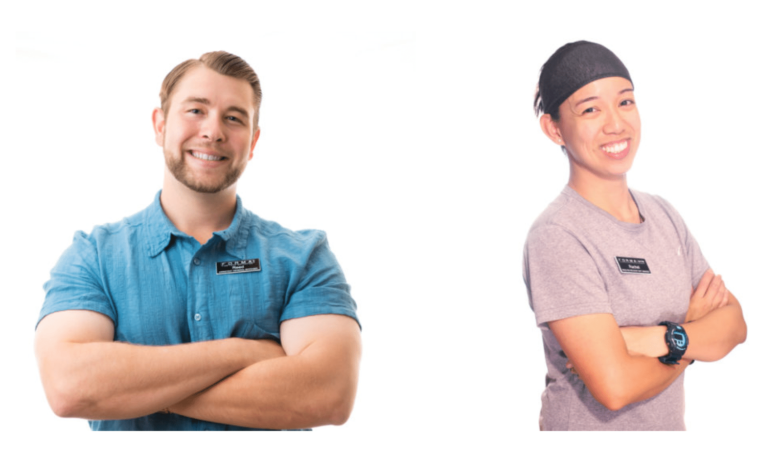 Reed Snook from the waist up wearing a blue polo shirt, smiling, and crossing his arms. Rachel Galarago from the waist up, standing on an angle smiling toward the camera with her arms crossed.